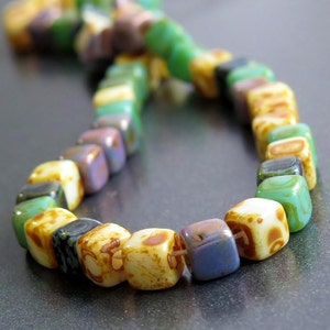 Czech Picasso Cubix Mix 6/0 Cube Beads : 50 Pc Czech 4mm Aged Picasso ...