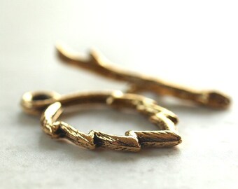 Pewter Leaf and Branch Gold Plated Toggle Clasp :  LAST 2 Sets