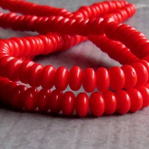 4mm Red Czech Glass Bead Rondelle Spacer : 100 pc Opaque Red 4mm Rondelle Beads