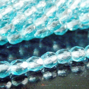 Czech Glass 4mm Silver Lined Aqua Round : 50 pc