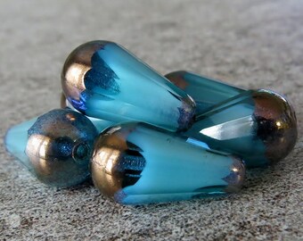 Lot De 20 Perles Vintage En Verre - Blanc Mélangé Bleu Turquoise - Origine Inde