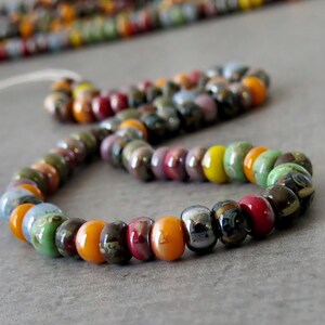 Indian Corn Striped Picasso Czech Glass Seed Bead 5/0 Luster Mix : 10 Inch Strand image 2