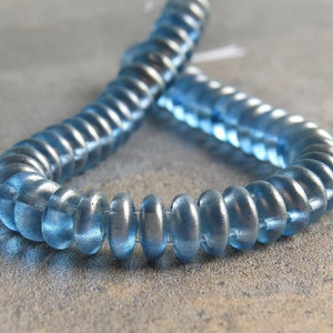 CzechMates Lentil Halo Shadows Czech Glass Two Hole 6mm Bead : 50 pc Blue Lentil Bead