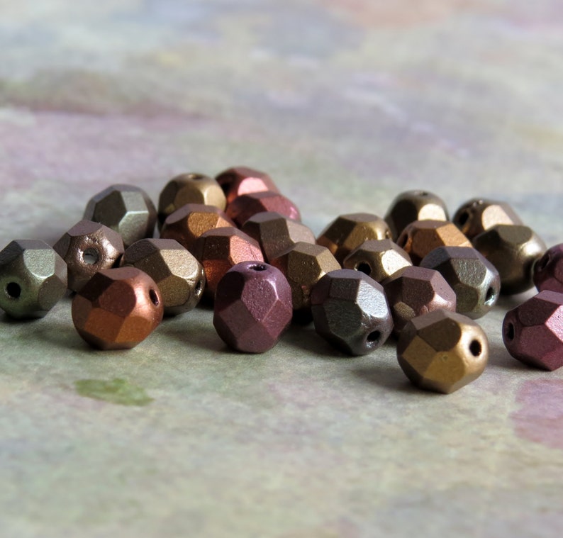 6mm Matte Metallic Bronze Iris Czech Glass Bead 6mm Faceted Round : 25 pc 6mm Bronze Iris image 4