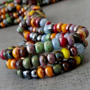 Indian Corn Striped Picasso Czech Glass Seed Bead 5/0 Luster Mix : 10 Inch Strand image 1