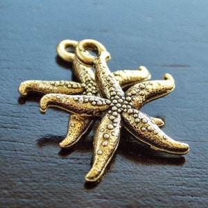 Gold Plated Pewter Starfish Charm : 2 pc Sea Star Charm