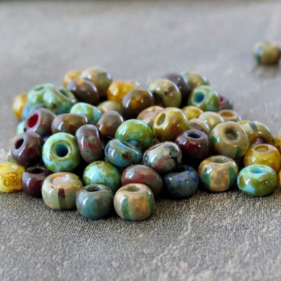 4mm Czech Aged Picasso Beads, Wrap Bracelet Beads, Glass Beads, Seed Beads,  Multicolored Beads, Patterned Beads 