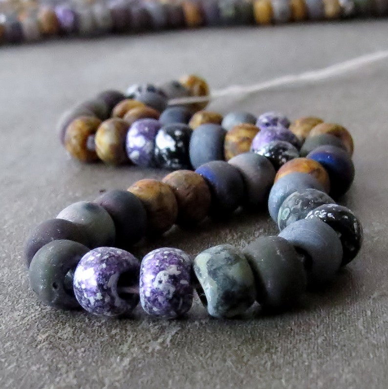 Matte Purple Galaxy Picasso Czech Glass 2/0 Seed Bead Mix : 6 Inch Strand Large Hole Seed Bead image 6