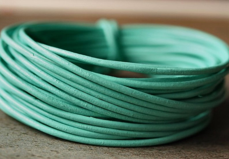 1.5mm Round Leather Cord Mint Green 15 Feet Genuine Leather Cord