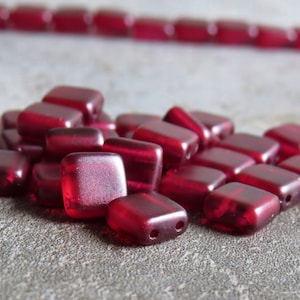 Pearl Lights Claret CzechMates Czech Glass Bead 6mm Two Hole Tile : 25 pc Claret Tile Bead image 1