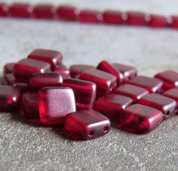Pearl Lights Claret CzechMates Czech Glass Bead 6mm Two Hole Tile : 25 pc Claret Tile Bead