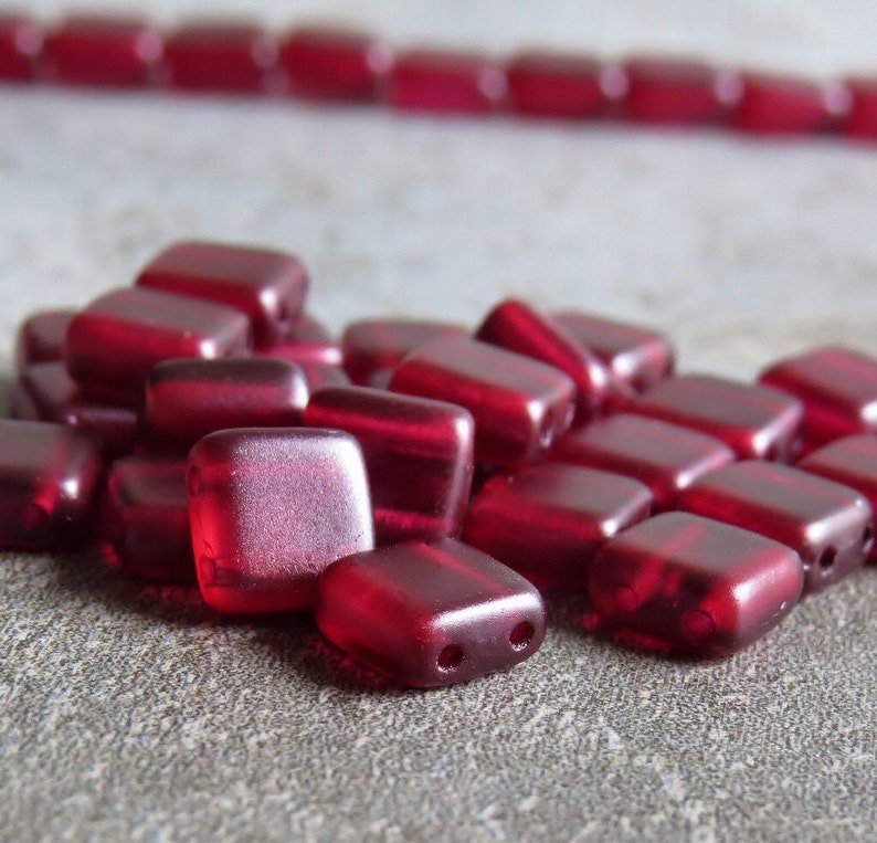 Pearl Lights Claret CzechMates Czech Glass Bead 6mm Two Hole Tile : 25 pc Claret Tile Bead image 1