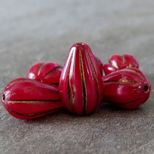 Red Opal Melon Drop Czech Glass Bronze Wash 13mm Teardrop Bead : 6 pc Red Tear Drop