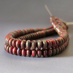 4mm Red Picasso Czech Glass Bead Rondelle Spacer : 100 pc Opaque Red 4mm Rondelle Beads