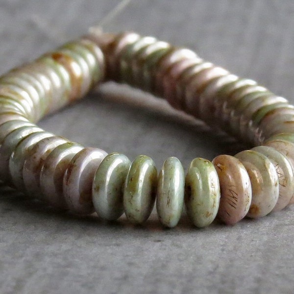 6mm Luster Green Czech  Glass Bead Rondelle Spacer :  50 pc Green Opaque Disc Beads