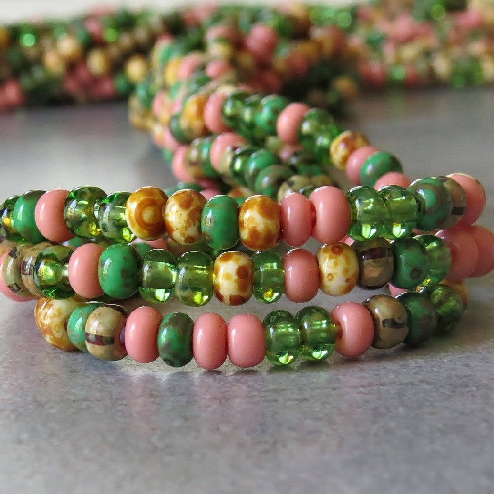 6/0 Pink Garden Mix Czech Glass Picasso Seed Bead Mix : 1 Ten inch Strand