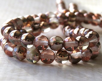 Apollo Gold Czech Glass Bead 6mm Round 50 pc Smooth Druk Apollo Gold Beads