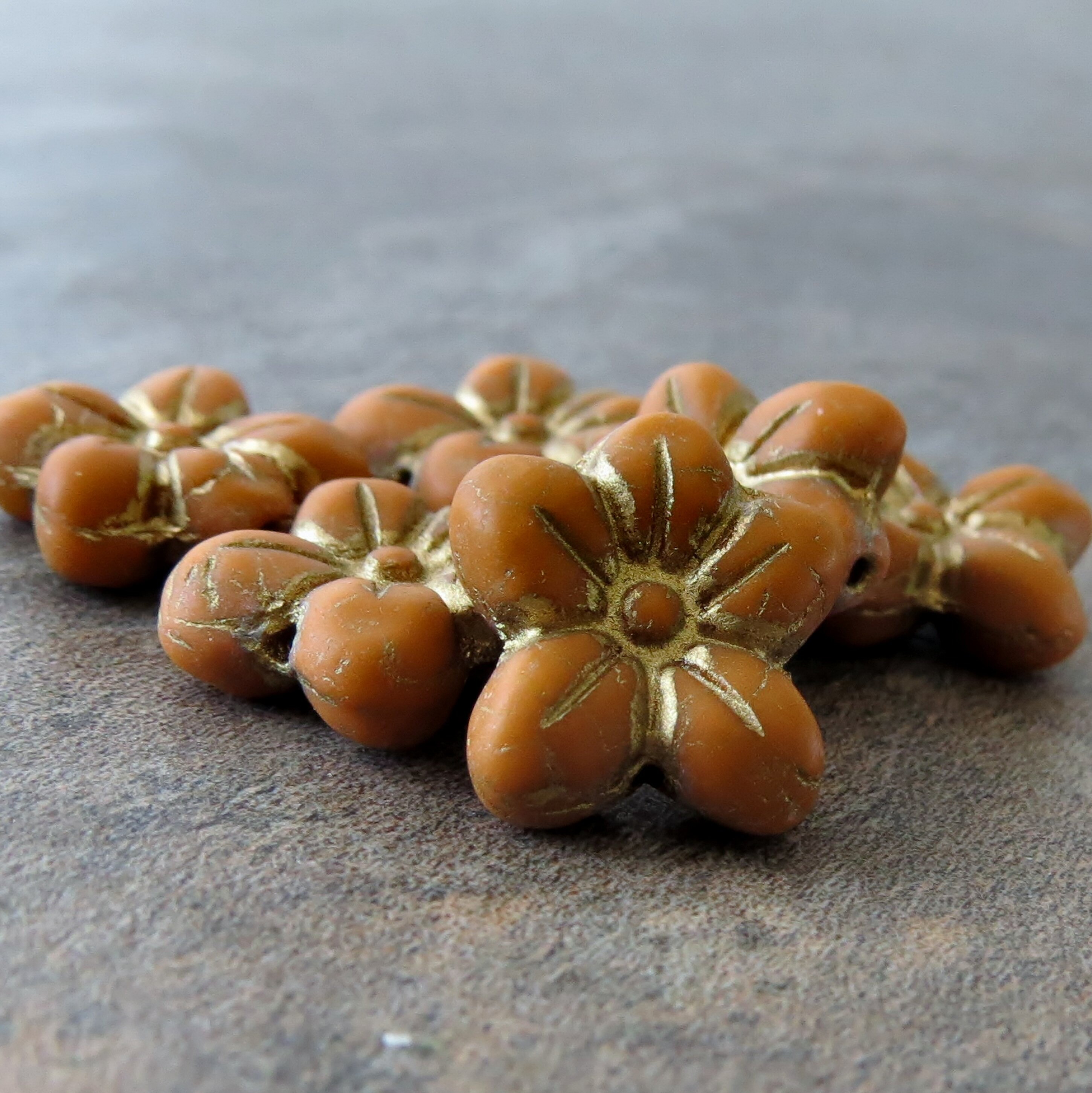 Tiger Lily Czech Glass Bead 14mm Flower Blossom : 6 Pc