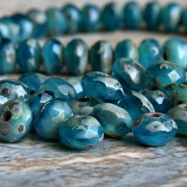 Perles Picasso en verre tchèque Ocean Mist, rondelles à facettes 5 x 3 mm : 30 brins de perles tchèques bleu sarcelle