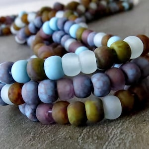 2/0 Matte Moody Blue Czech Glass Picasso Seed Bead Mix : 6 inch Strand 35 Beads