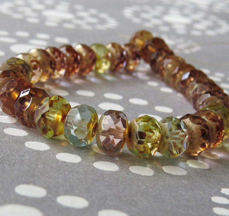 Pastel Mix Transparent Czech Glass Picasso Bead Faceted 12x8mm Rondelle : Full Strand 32 pc. picasso Mix Rondelle image 4