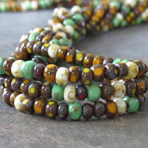 Marigold 6/0 Three Cut Czech Glass Seed Bead Picasso Mix : 10 inch Strand 3 Cut Seed Mix