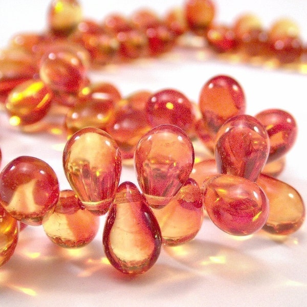 Fire Opal 9x6mm Czech Glass Large Teardrop - Last 19