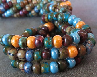 4/0 Apocalypso Czech Glass Aged Picasso Seed Bead Mix: 10 Inch Strand