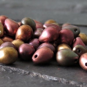 Metallic Mix Czech Glass Bead 5x7mm Tear Drop : LAST 50 pc Metallic Iris Teardrop Beads