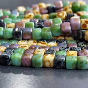 Czech Picasso Cubix Mix 6/0 Cube Beads : 50 Pc Czech 4mm Aged Picasso ...
