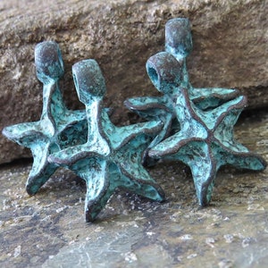 Starfish Mykonos Greek 18mm Green Patina Charm : 4 pc Metal Casting Verdigris Starfish Pendant