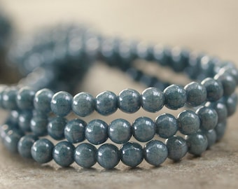 Denim Blue Czech Glass 4mm Round Druk Bead : 50 pc 4mm Round Blue Bead