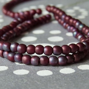 Matte Metallic Amethyst Luster 3 mm Tschechische Glasperle: 100 Stück Lila 3 mm Tschechische Glas Runde Perle