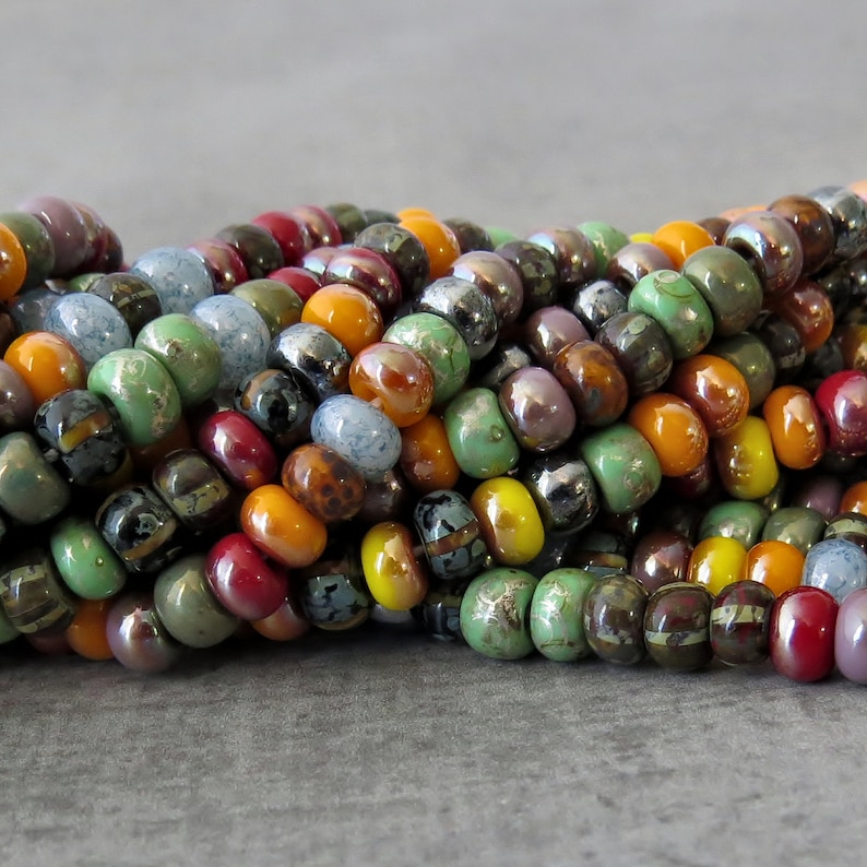 Indian Corn Striped Picasso Czech Glass Seed Bead 5/0 Luster Mix : 10 Inch Strand image 3