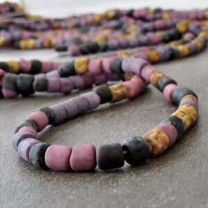 Matte Pink Lavender 6/0 Aged Tile Tube Czech Glass Seed Bead Mix : 10 inch Strand 4mm Picasso Bugle Mix image 6