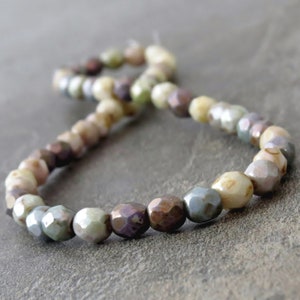 NEW Pastel Rainbow Luster Picasso Mix Czech Glass Bead Firepolish  Faceted Round Bead : 50 pc Strand