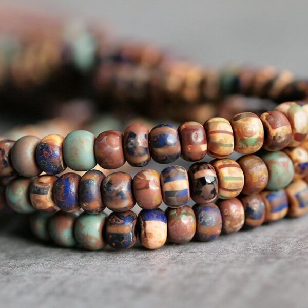 Czech Glass 6/0 Striped Matte Picasso Seed Bead Mix : LAST 3 Full Strands