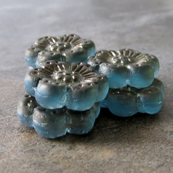 Perline Di Vetro Ceco A Forma Di Rosa Selvatica - Opalino Blu Zaffiro Con Lavaggio Platino - 14 Mm - 12 Perline - Italia - Foto 7