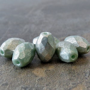 Mint Silver Czech Glass 12x8mm Faceted Oval : 6 pc Green Oval Bead