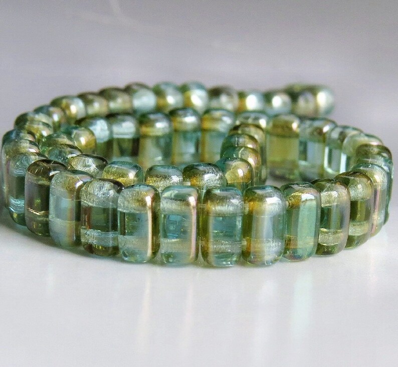 Aquamarine Celsian CzechMates Czech Glass Bead 6mm Two Hole Brick : LAST 50 pc Aqua Celsian Brick
