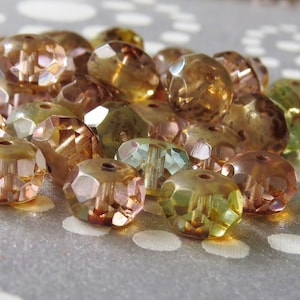 Pastel Mix Transparent Czech Glass Picasso Bead Faceted 12x8mm Rondelle : Full Strand 32 pc. picasso Mix Rondelle image 1