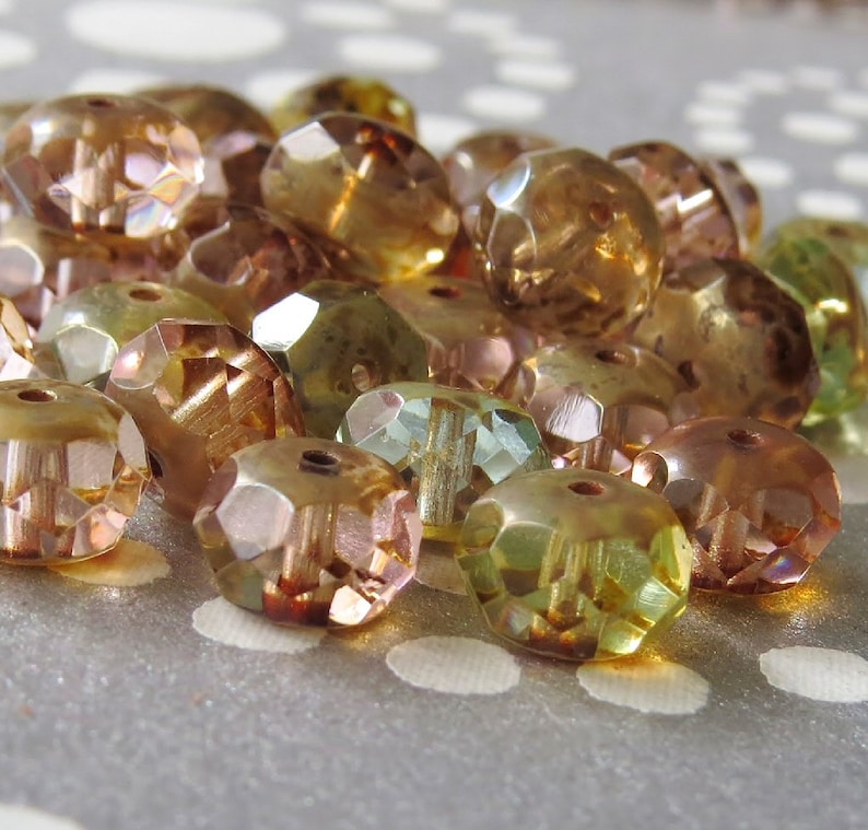 Pastel Mix Transparent Czech Glass Picasso Bead Faceted 12x8mm Rondelle : Full Strand 32 pc. picasso Mix Rondelle image 1