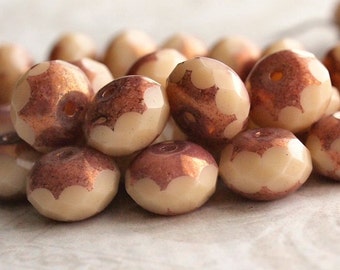 Beige Bronze 9x6mm Czech Glass Bead Faceted Donut :  12 Beads