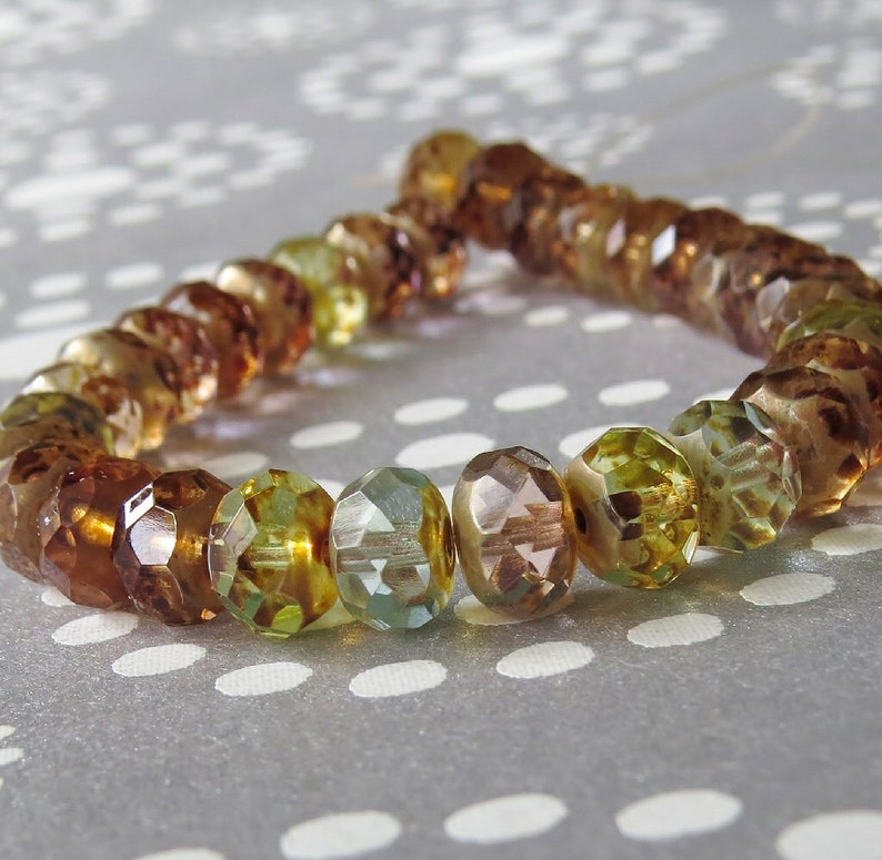 Pastel Mix Transparent Czech Glass Picasso Bead Faceted 12x8mm Rondelle : Full Strand 32 pc. picasso Mix Rondelle image 2