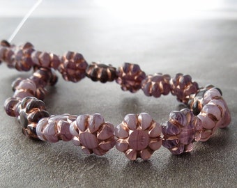 Pink Amethyst Czech Glass 9mm Flower Beads : 12 pc Cactus Flower