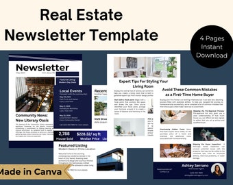 Real Estate Monthly Newsletter for Realtors | Editable Canva Template for Real Estate Marketing Lead Generation and Lead Nurturing