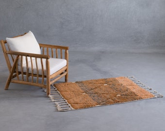 ONE-OF-A-KIND Orange Moroccan Beni Ourain Rug, 4.26*3.3 Feet, Handmade Rug, Berber Style Soft Wool Carpet, Azilal Area Handwoven Soft Carpet