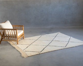 ONE-OF-A-KIND Creamy Soft Wool Beni Ourain Rug, Hand Knotted Moroccan Rug, 8*5.93 Feet, Handwoven Carpet,  Handmade Rug, Berber Style Carpet