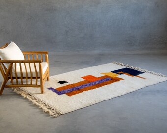 ONE-OF-A-KIND Unique Colorful Soft Beni Ourain Rug, 8.13*5.41 Feet, Moroccan Handwoven Carpet, Handmade Berber Style Carpet, Soft Wool Rug