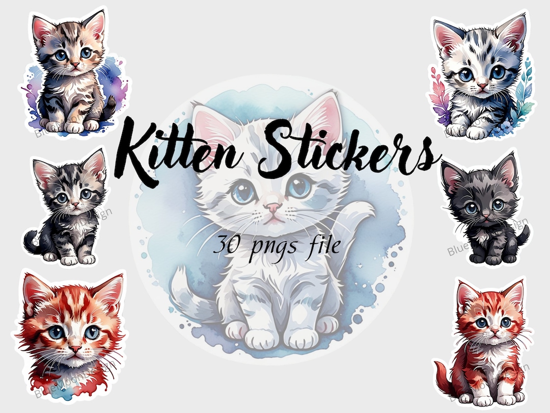 Kitten Stickers Pack of 30 Png - Digital Products, Stickers, Kitten ...